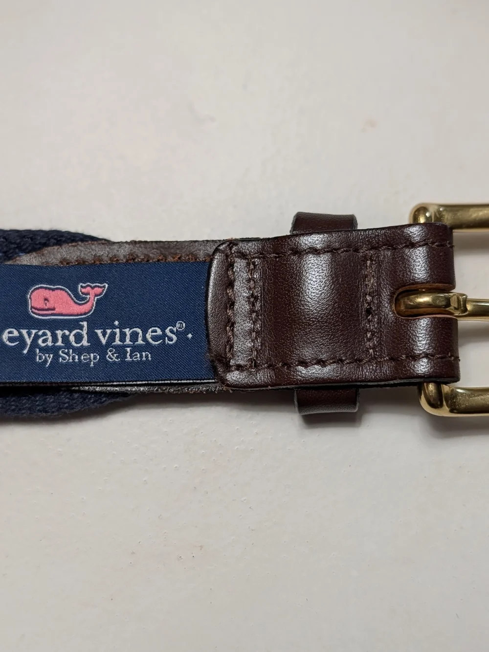 Vineyard Vines Kids Navy Fish Print Belt with Brass Buckle